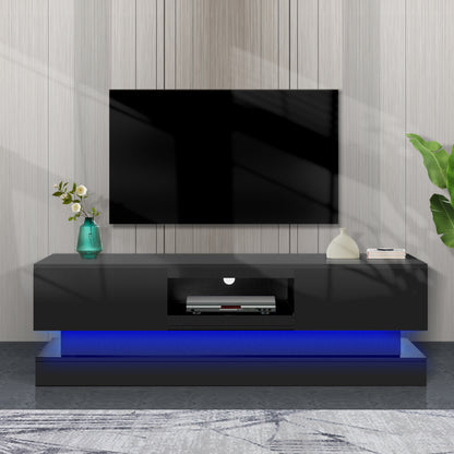 Scape 65 inchesGlossy TV Stand with LED Lights- Black