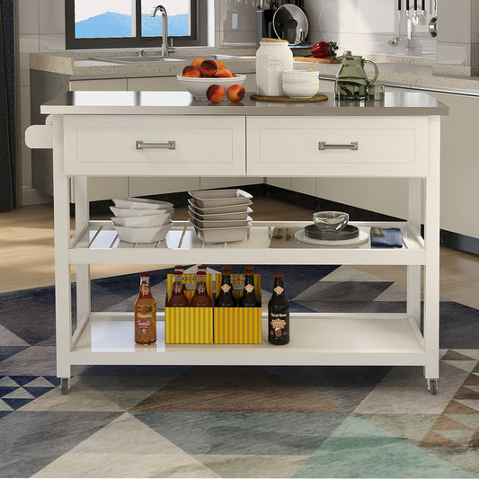 Chef's Choice Stainless Steel Table Top White Kicthen Cart With Two Drawers