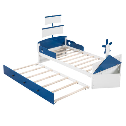 Seaside 3-Piece Bedroom Set: Twin Size Boat Platform Bed and Two Nightstands