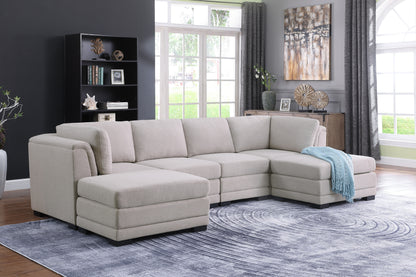 Kristin Linen Fabric Reversible Sectional Sofa with 2 Ottomans - Light Gray