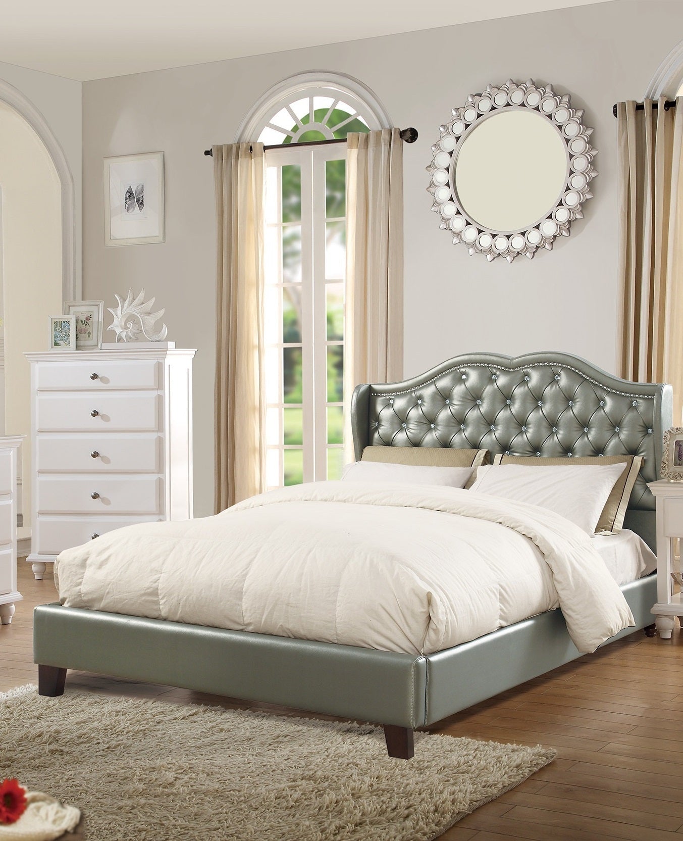 Dexter Wingback Design Full Size Bed - Silver