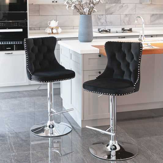 Rise 180 Velvet Barstools Adjusatble Seat Height - Black Set of 2