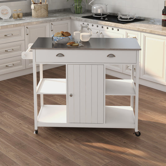 Oliver Stainless Steel Countertop white Kicthen Cart