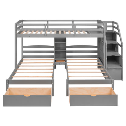 Family Set  Bunk Bed with Storage and Shelves