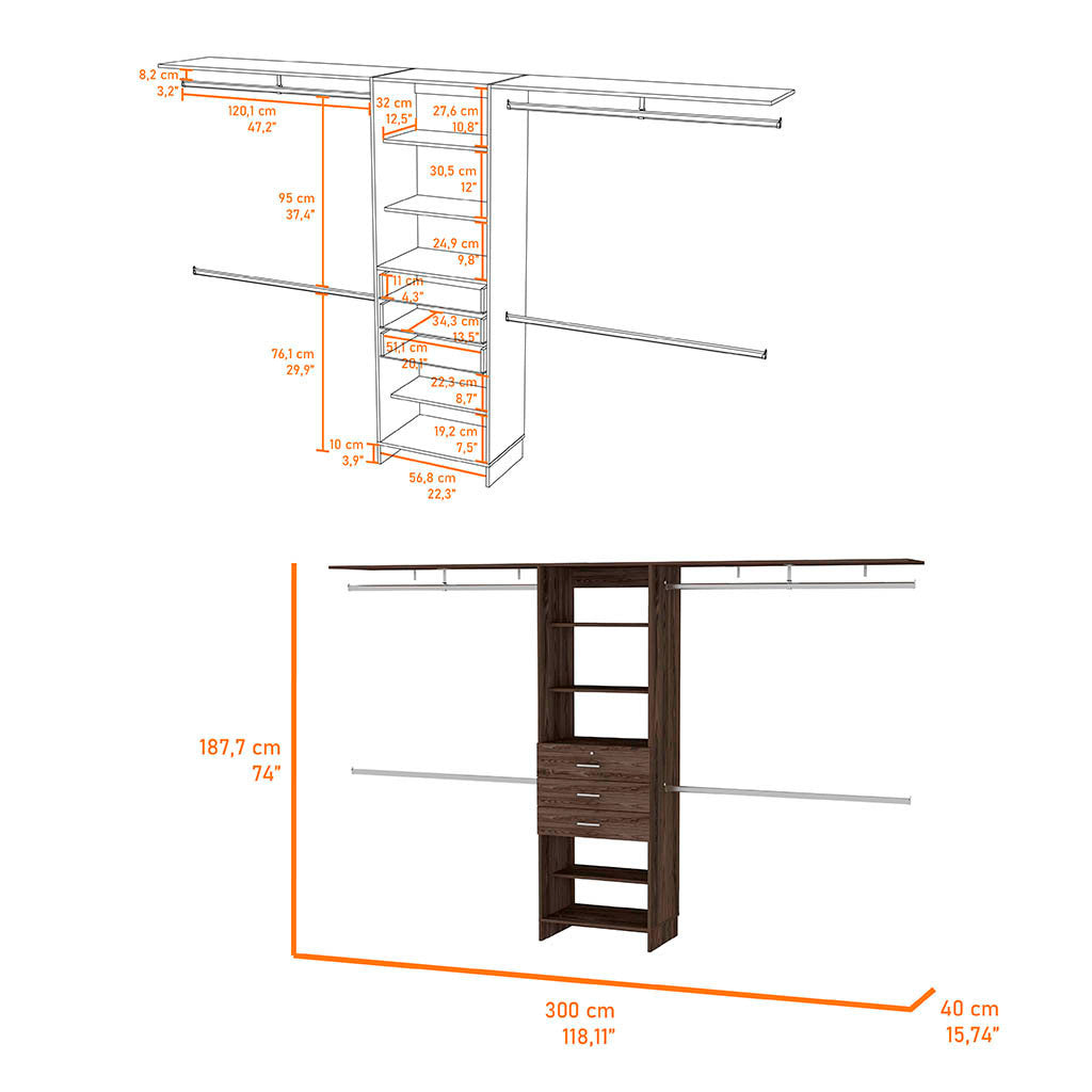 Brentwood 3-Drawer 4-Shelf Closet System - Dark Walnut