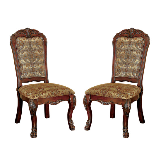 Amelia Wood Side Chairs with Pattern Cusion (Set of 2)- Cherry