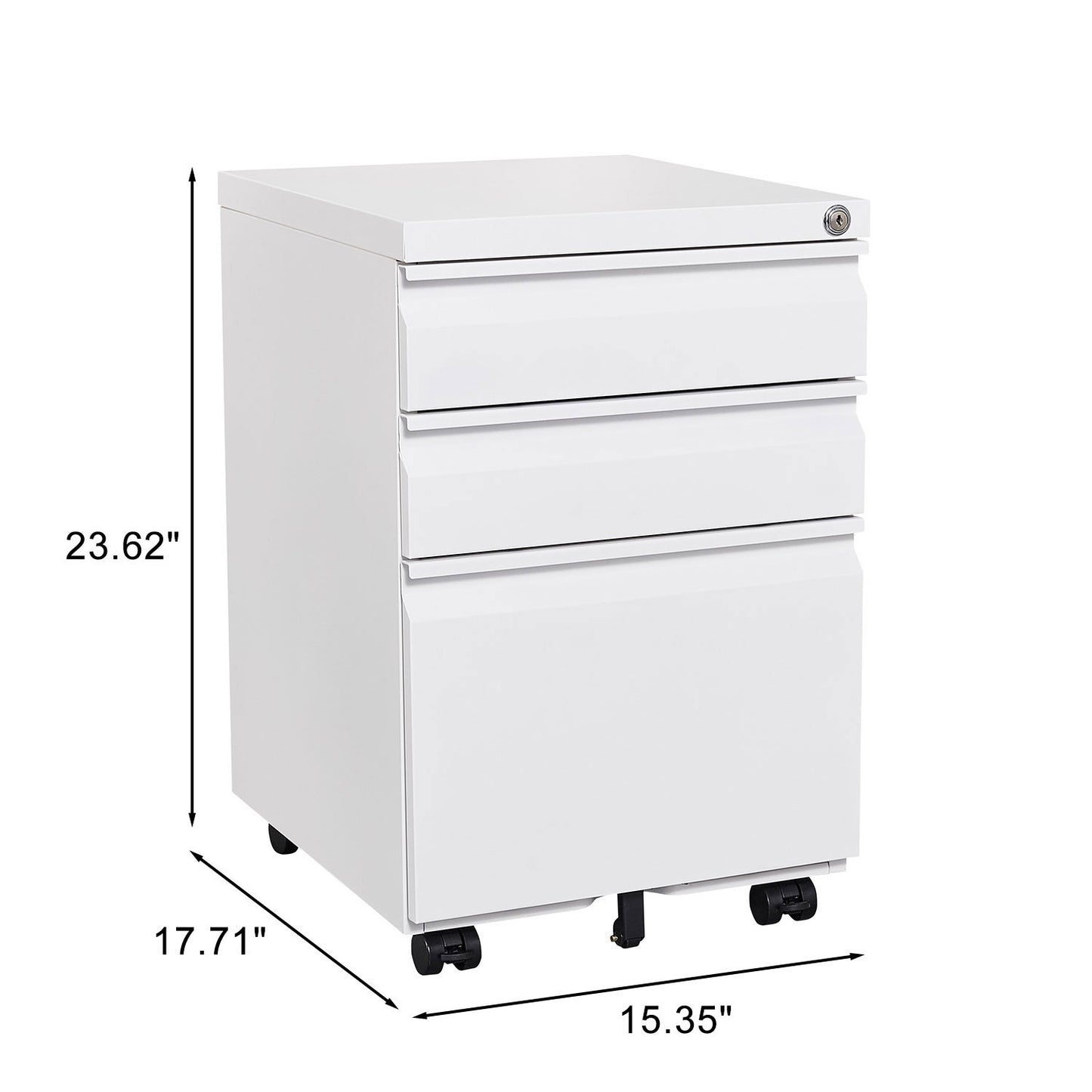 3 Drawer Mobile Locking File Cabinet - White