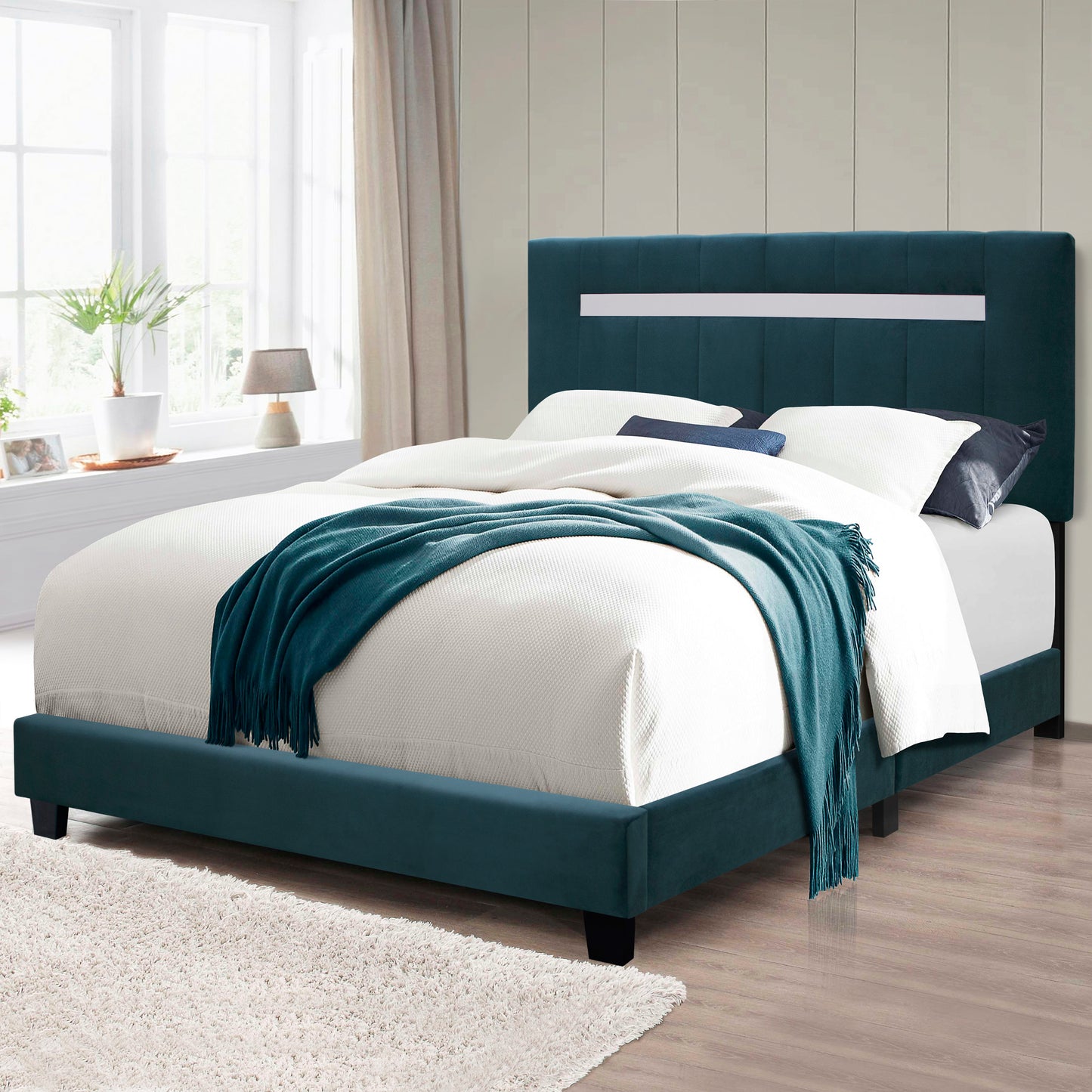 York Queen Size Platform Bed with Adjustable Height - Green