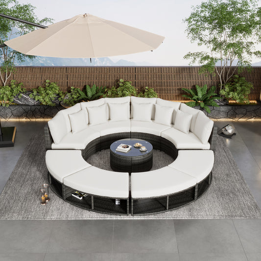 Serrano 9 Pc Outdoor Patio Circular Outdoor Sofa Set - Beige