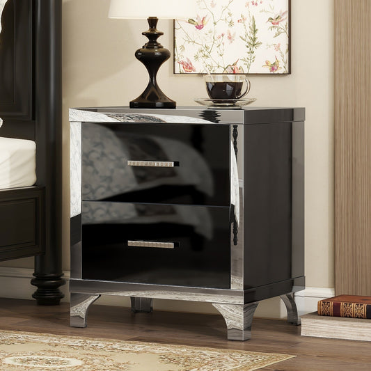 Astral High Gloss Nightstand with Metal Handle - Black