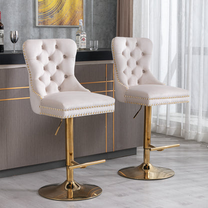 Golden Velvet Comfort Barstools - Beige Set of 2