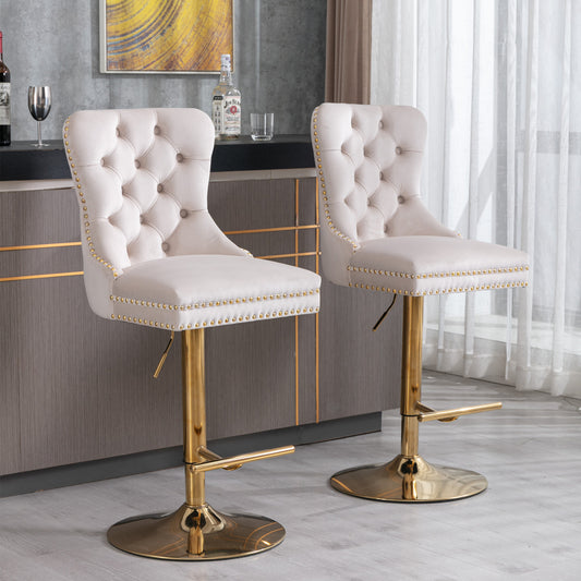 Golden Velvet Comfort Barstools - Beige Set of 2