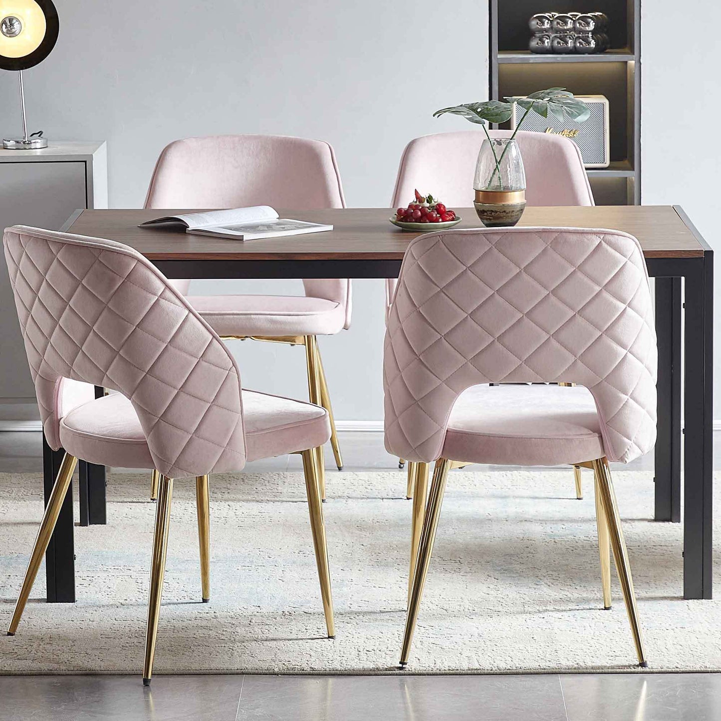 Bula Velvet Dining Chairs with Metal Legs (Set of 4) - Pink