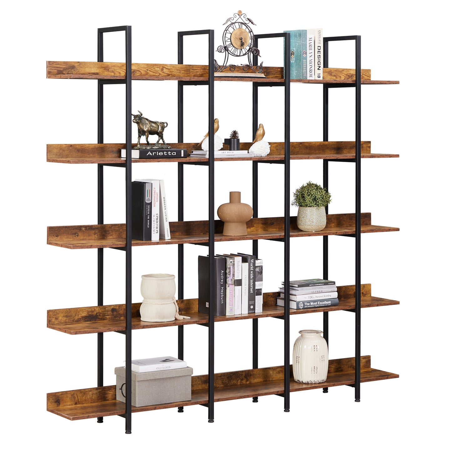 Vintage Metal Frame Bookshelf - Brown