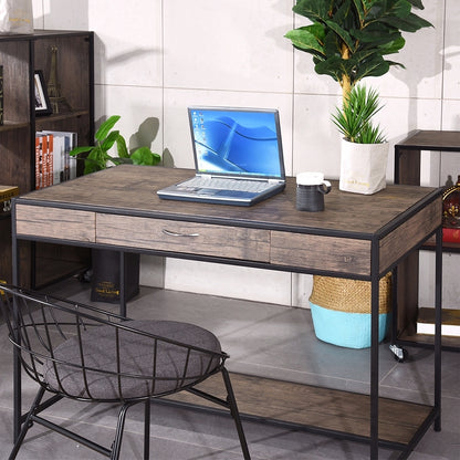 Computer Desk With one Drawer - Walnut & Black