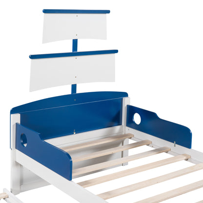 Seaside 3-Piece Bedroom Set: Twin Size Boat Platform Bed and Two Nightstands