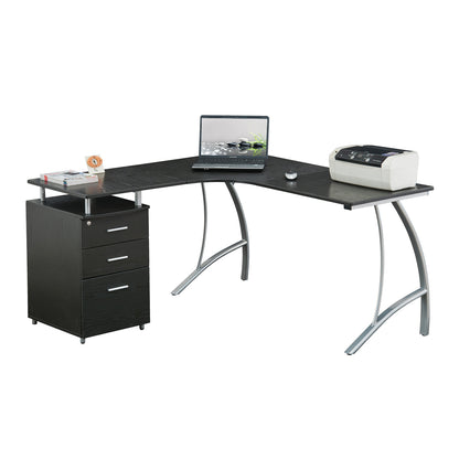 L-Shaped Computer Desk with File Cabinet and Storage