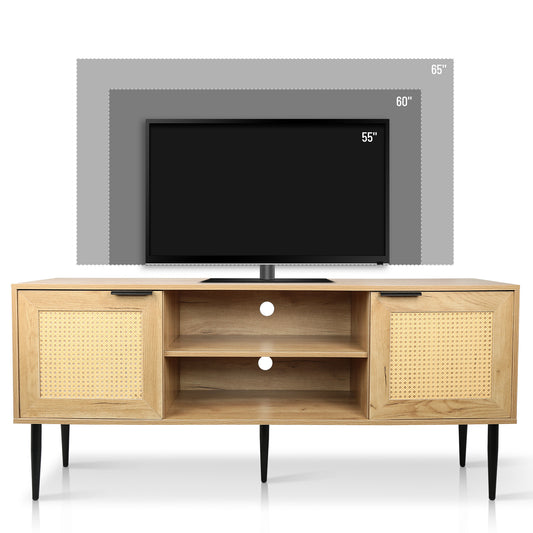 Tula Wooden TV Stand with Rattan Decorated Doors - Natural