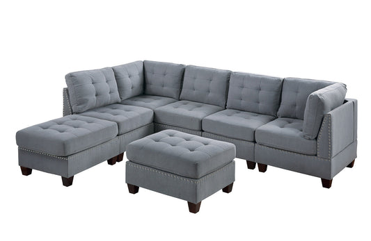 Eleni Modular Sectional 7pc Set  2x Corner Wedge 3x Armless Chair and 2x Ottoman - Gray