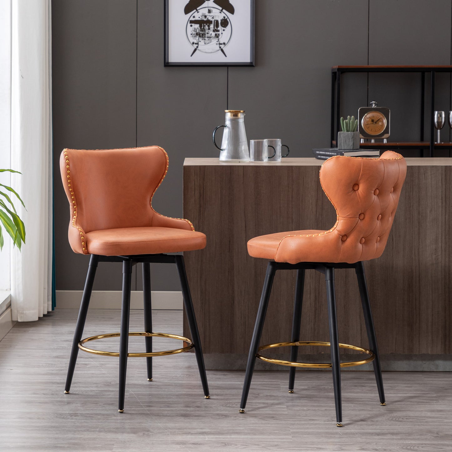 Swivel Bar Stools Counter Height 25"  -  Orange Set of 2