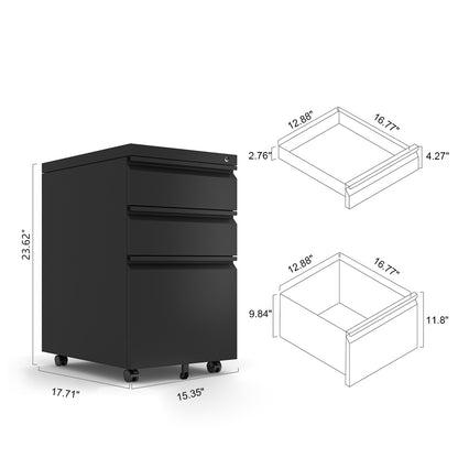 Swift 3-Drawer File Cabinet with Lock