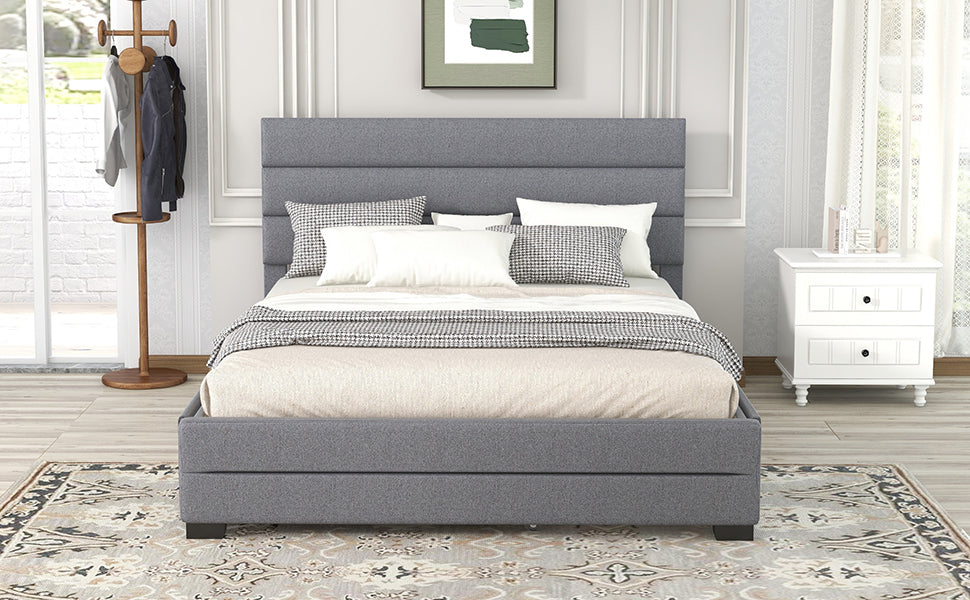 Eira Queen Size Upholstered Platform Bed with Trundle - Grey