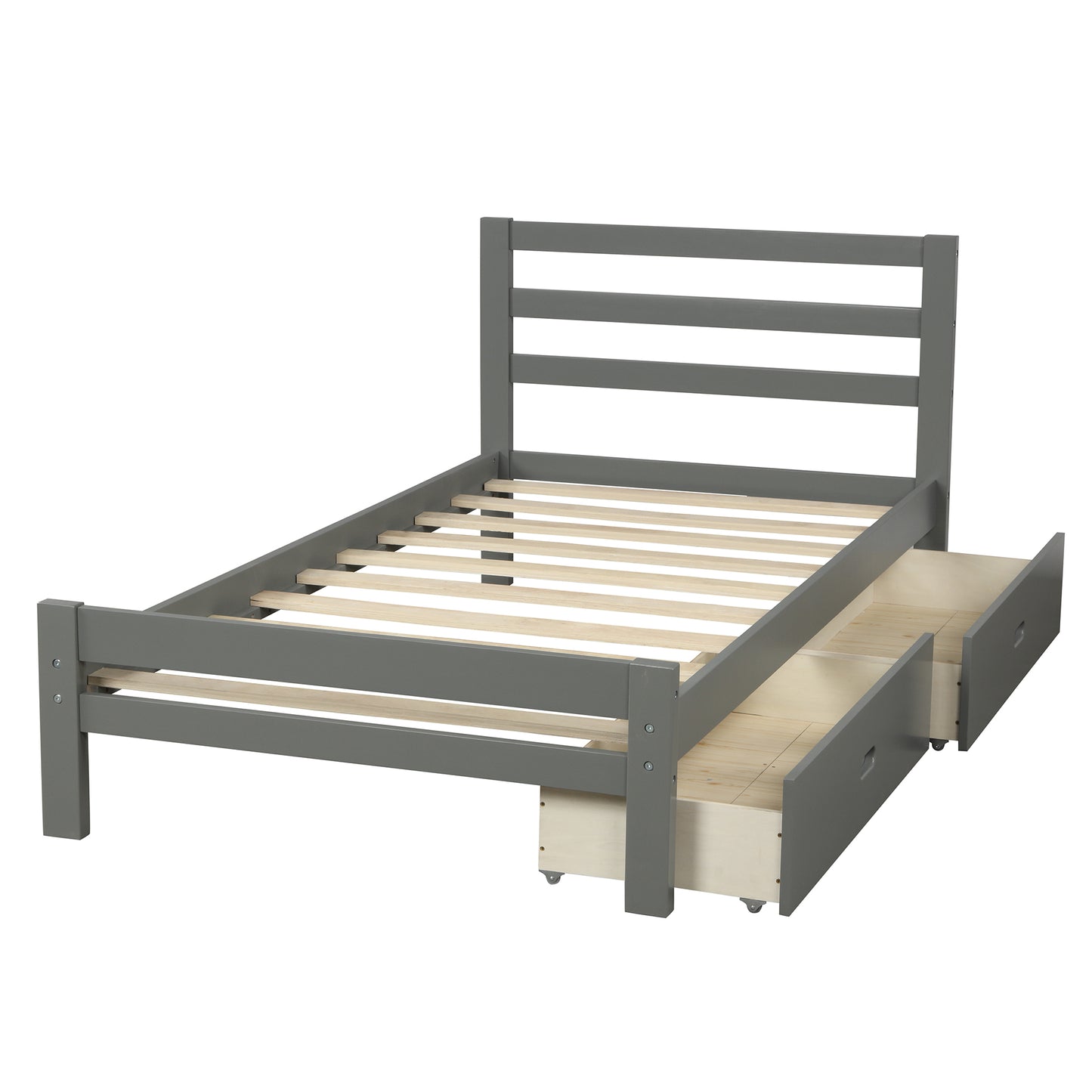 Cyril Twin Size Wood Platform Bed with Dual Drawers - Gray