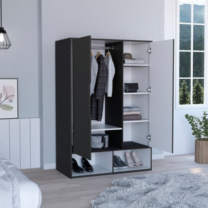 Logan 2-Shelf Armoire Black and White