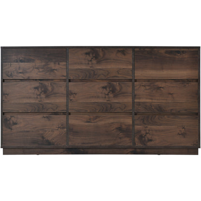 Elegant Retro 9-Drawer Dresser in Rich Dark Brown