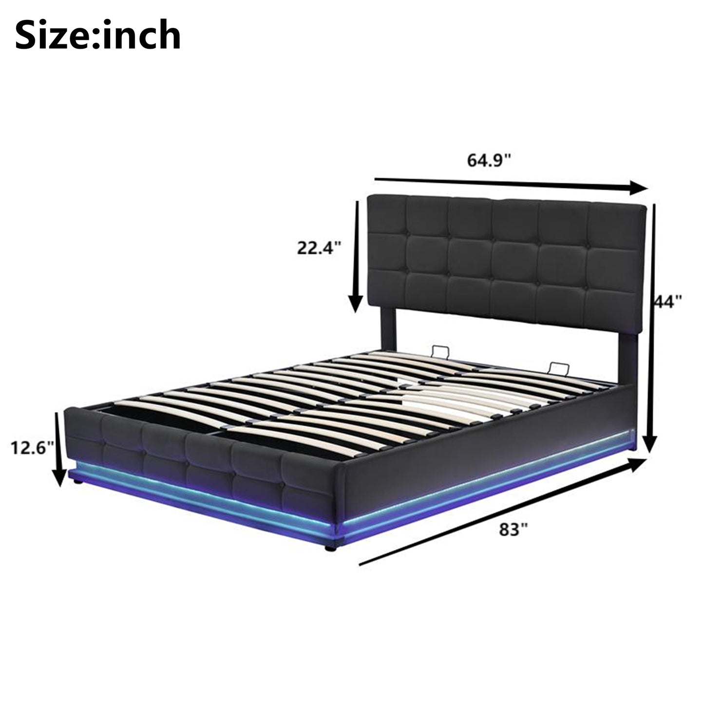 Luxury Dream Queen Bed with Smart Storage and LED Illumination - Black