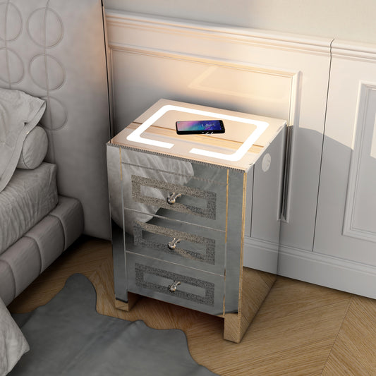 Dax II Nightstand with Wireless Charging and Charging Ports - Silver