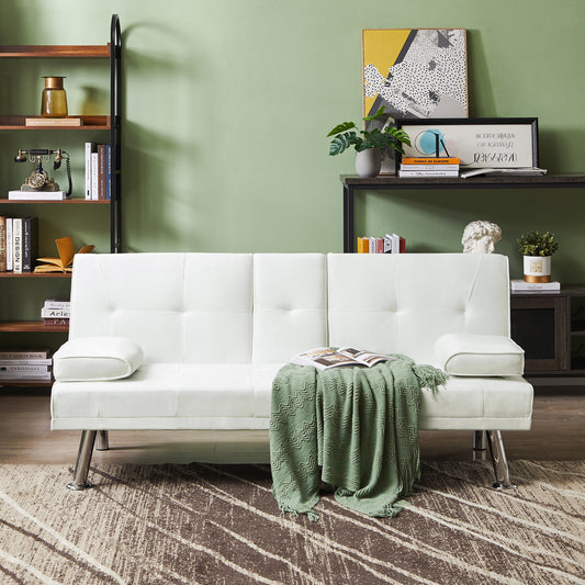 Devo Velvet Upholstered  Convertible Folding Futon Sofa Bed - Beige