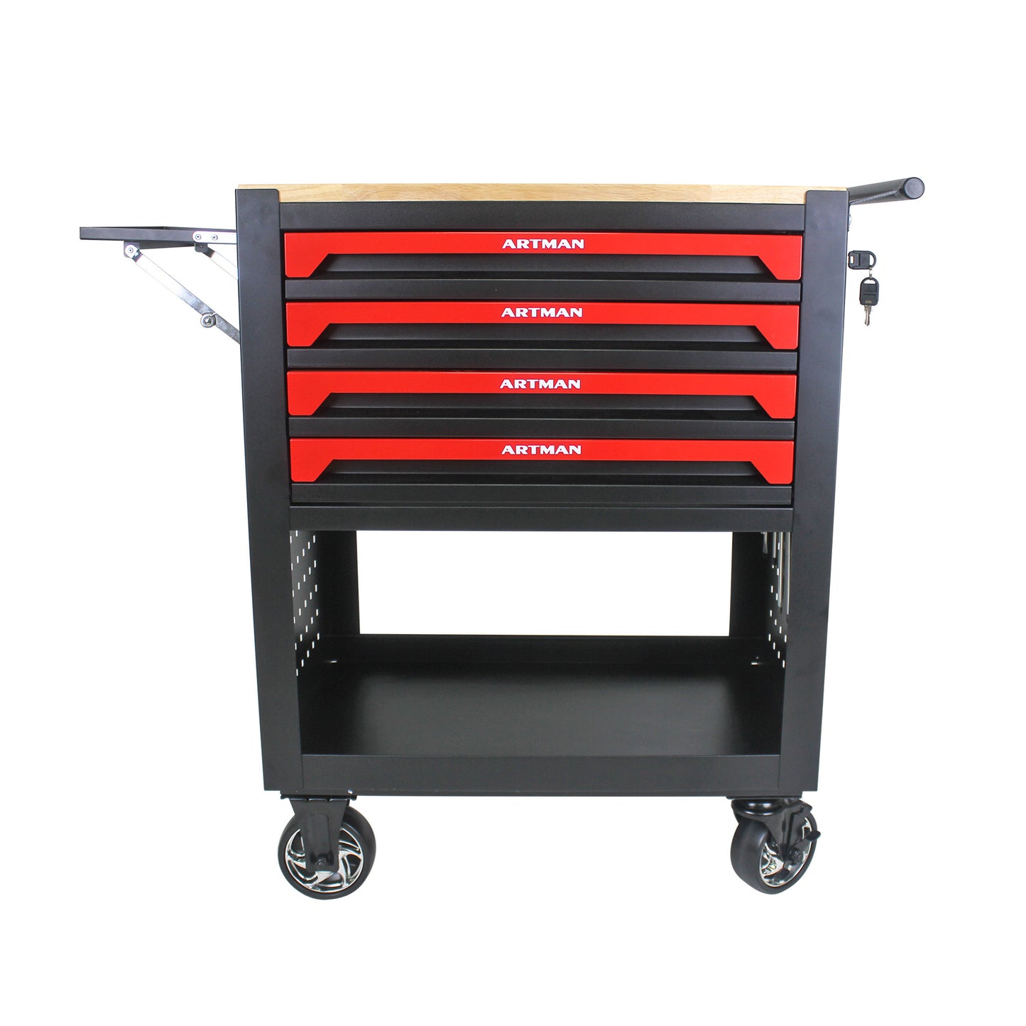 Master 4 Drawers Multifunctional Tool Cart With Wheels and Wooden Top