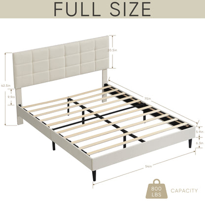 Elegant Full Size Platform Bed Frame - Beige