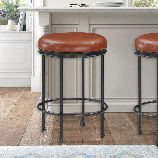 Michael Faux Leather and Metal Backless Counter Height Stool