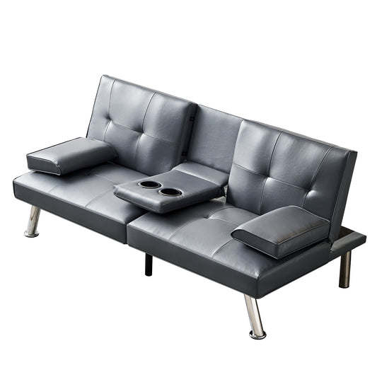 Jax Convertible Faux Leather Sofa Bed  - Grey