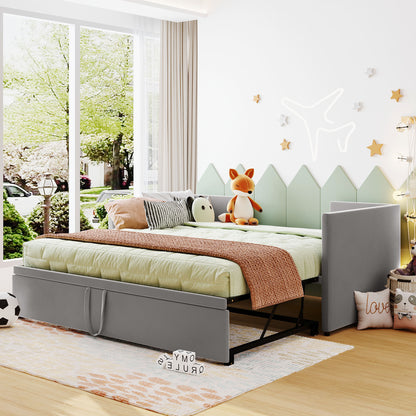 Toei Twin Size Upholstered daybed with Pop Up Trundle - Gray