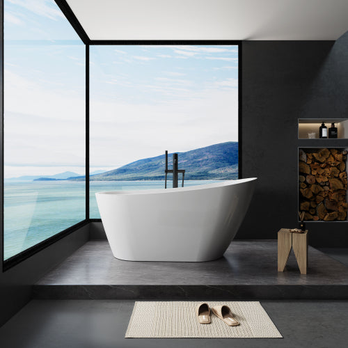 Kriss 79" Acrylic Freestanding Bathtub with Bottom Anti-Slip  - Gloss White