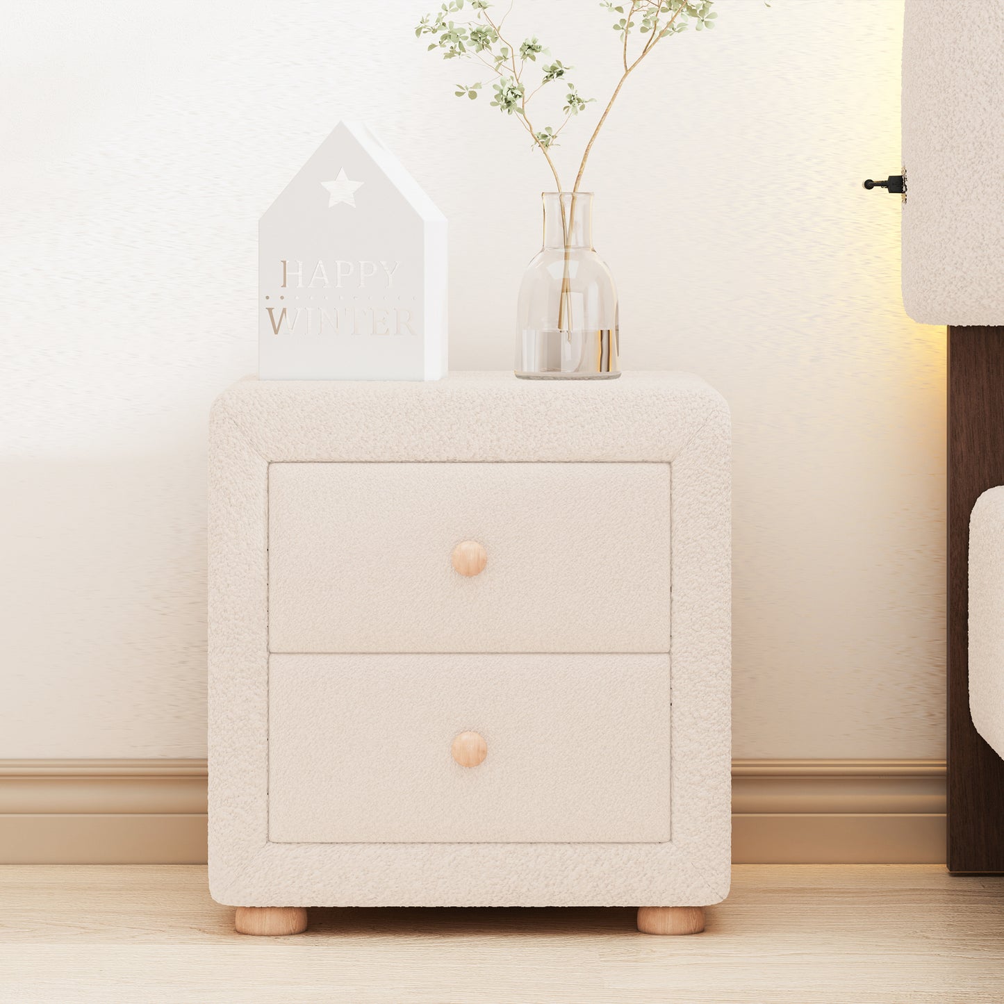 Teddy Fleece Nightstand with 2 Drawers - Beige