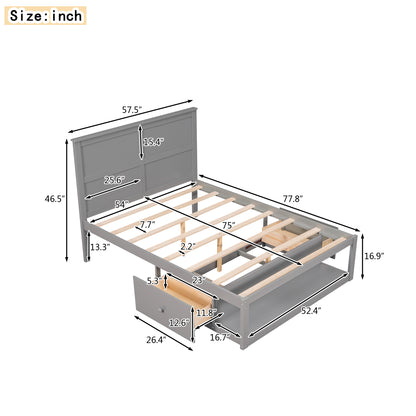 Wave Twin Size Platform Bed Frame - Gray