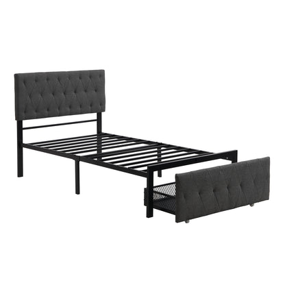 Apex Twin Size Storage Bed Metal Platform Bed with Drawer - Gray