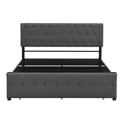 Apex Queen Size Storage Bed Metal Platform Bed with Drawer - Gray