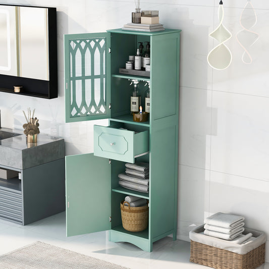 Statured Bathroom Cabinet with Drawer and Doors - Green