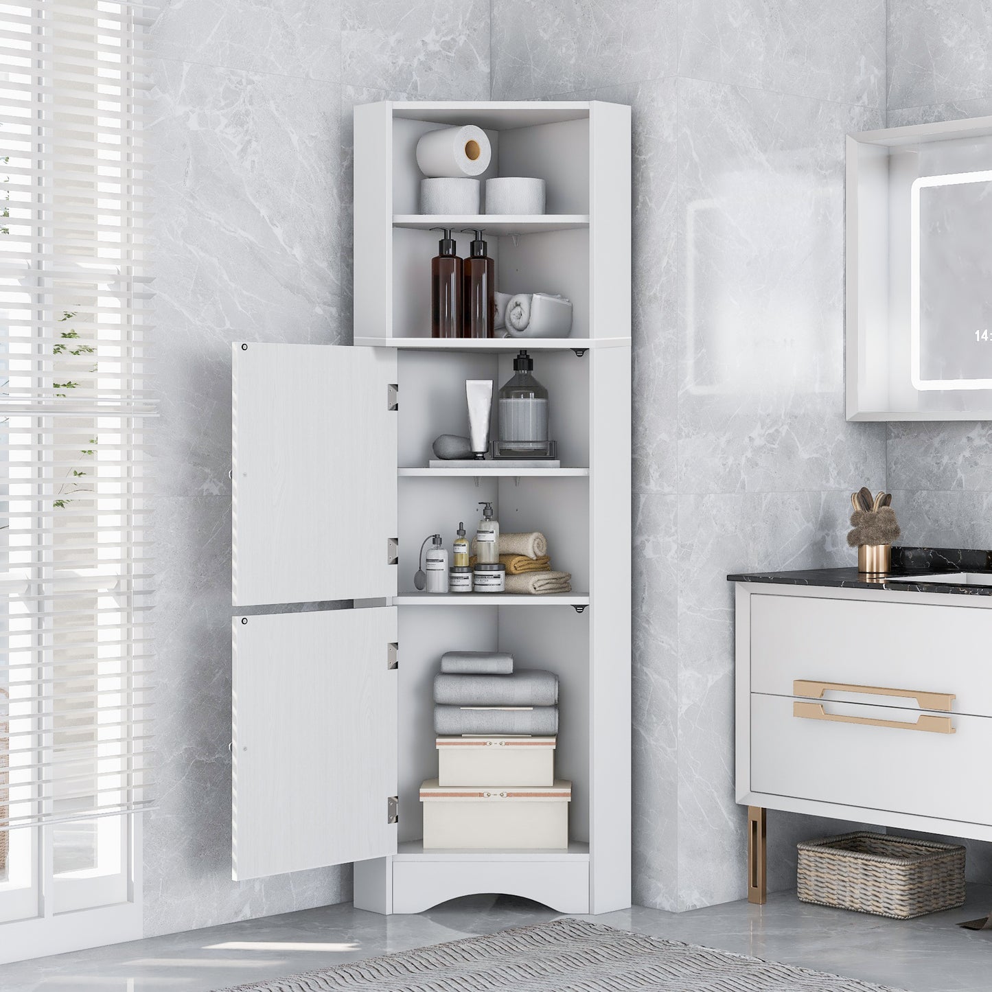 Skyward Bathroom Corner Cabinet - White