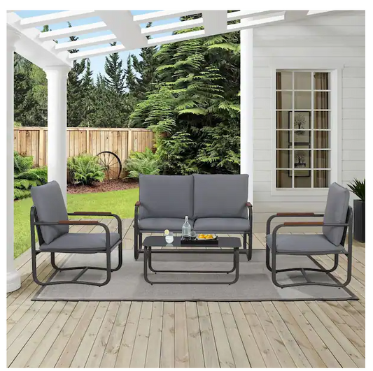 Santana 4 Pc Outdoor Deep Seating Conversation Sofa Set - Dark Gray