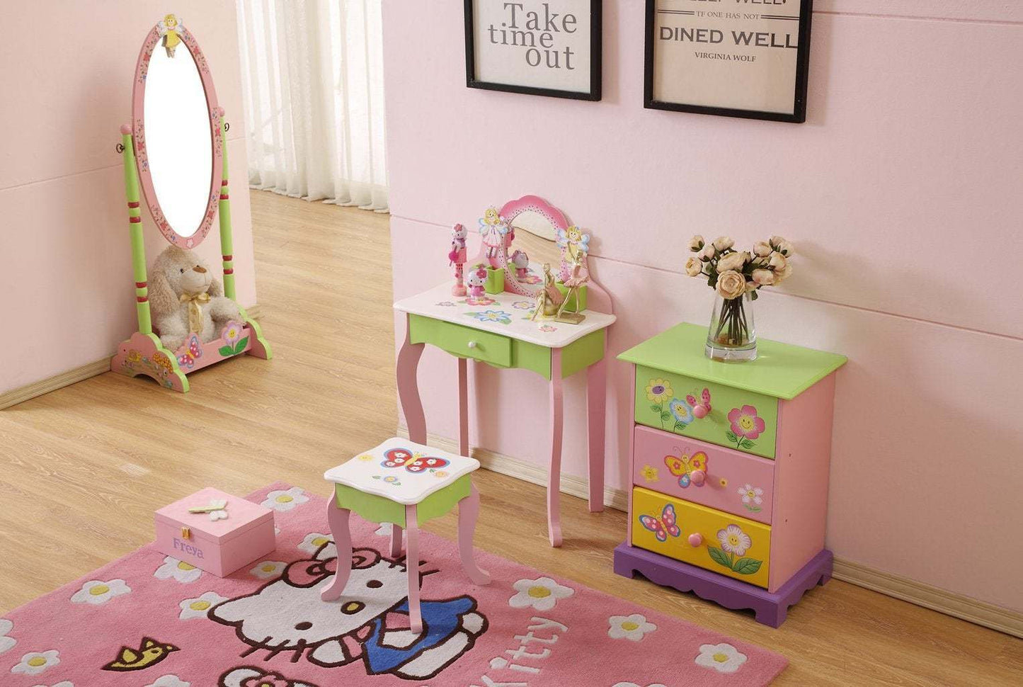 Kids Girls Flower Vanity Set with Stool