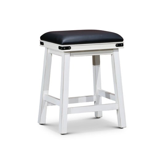 Flat Counter Stool  White Finish, Black Leather Seat