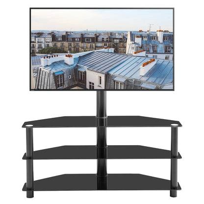 ElevateMax TV Stand: Black Multi-function Height Adjustable Bracket with Swivel and 3-Tier Storage