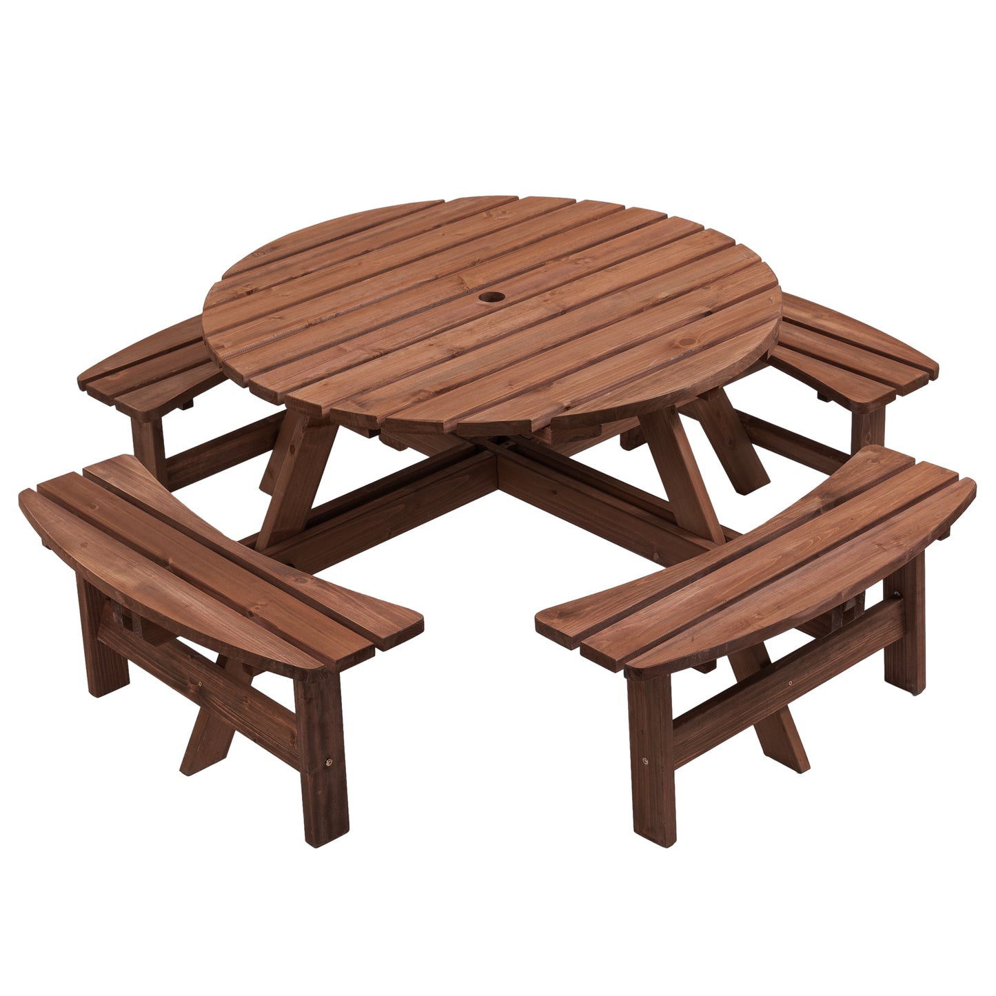 Nix 8-Person Circular Outdoor Wooden Picnic Table - Brown