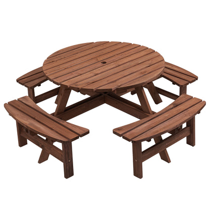 Nix 8-Person Circular Outdoor Wooden Picnic Table - Brown